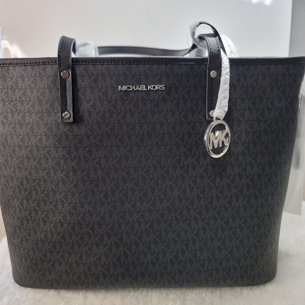 MK Large Drawstring tote in monogram black